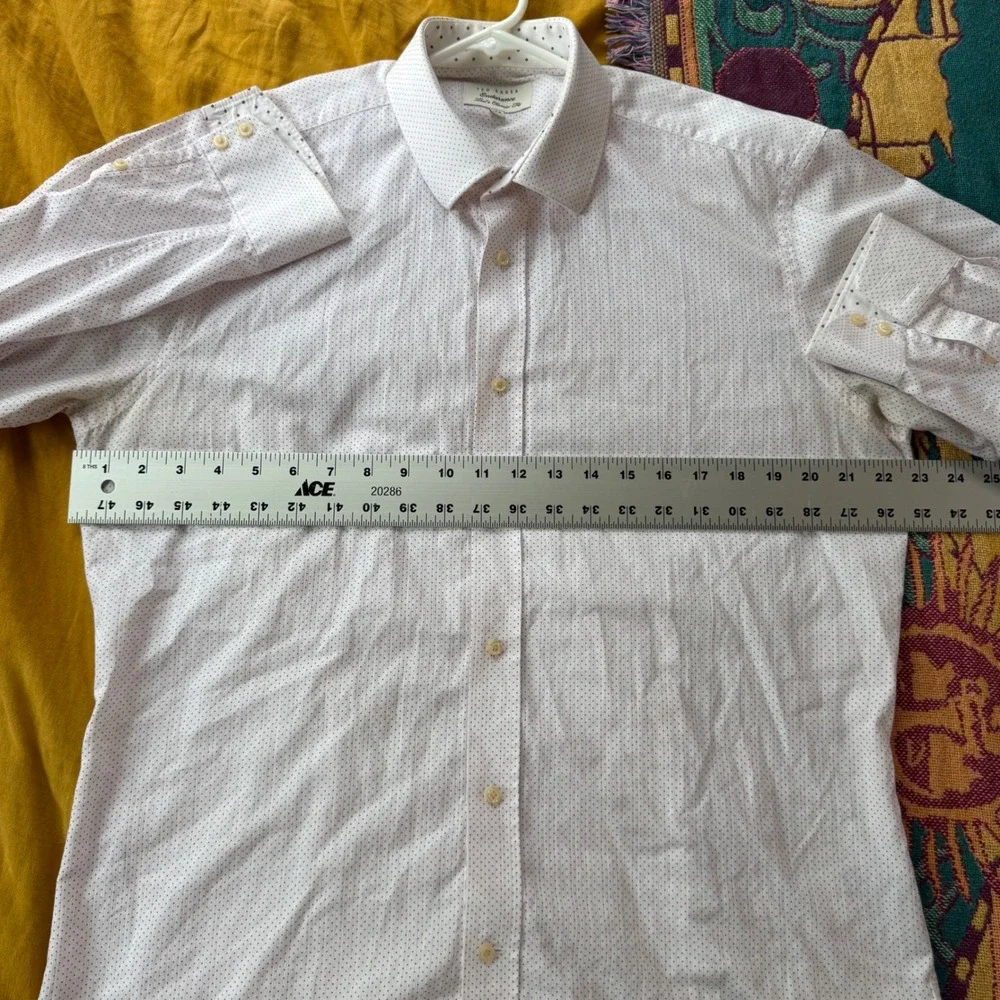 Ted Baker Endurance Mens 16.5 Classic Fit White Red Micro Dot Cotton Dress Shirt